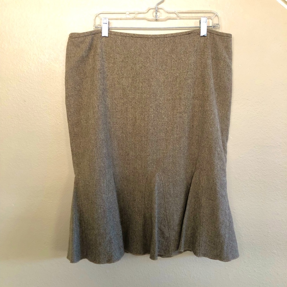 Ann Taylor Virgin Wool Blend Brown Tweed A-Line Flounce Hem Size 16